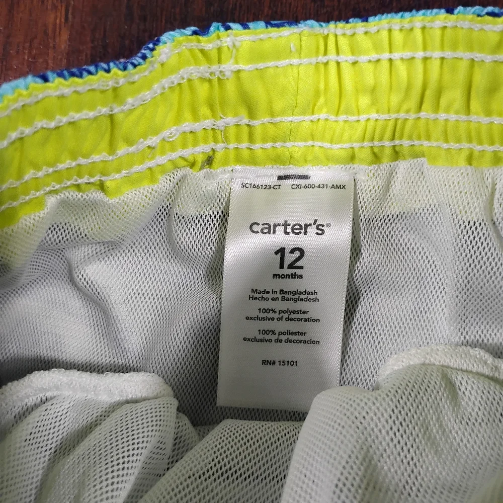 Carter's Cat & Jack Infant Baby Boy’s Size 12 Mos. Swim Shorts Trunks Shark Flag - Picture 4 of 4